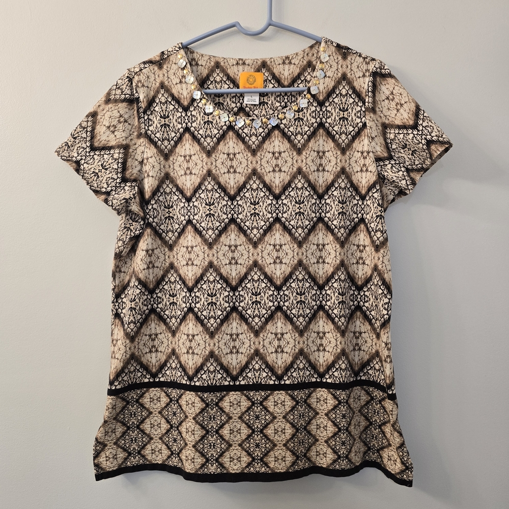Like New! Ruby Rd Women's Short-Sleeved Embellished Top - Size Large